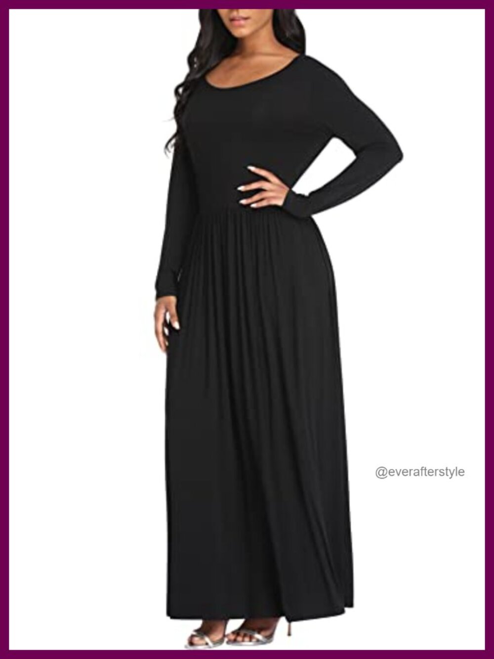 Women's Long Sleeve Maxi Dress with Pockets - Casual A-Line Scoop Neck - Picture 1 of 6
